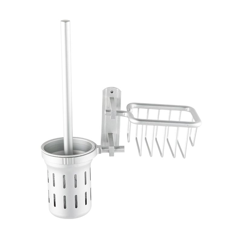 10703 Wall Mounted Aluminum Alloy Double-layer Hollow Toilet Brush Holder