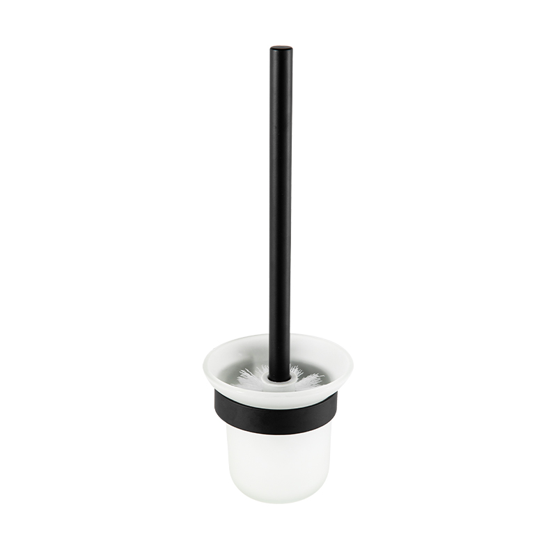 10707 Wall Mounted Aluminum Alloy + Glass Toilet Brush Holder And Semicircular Toilet Brush