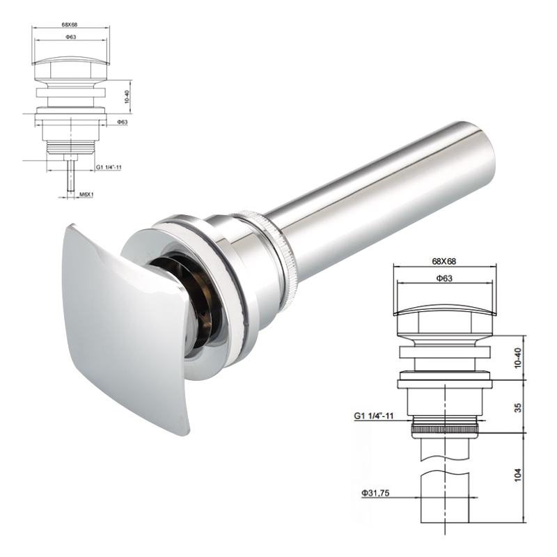 11205 Brass+Stainless Steel pipe Basin Drainer Available Without Overflow