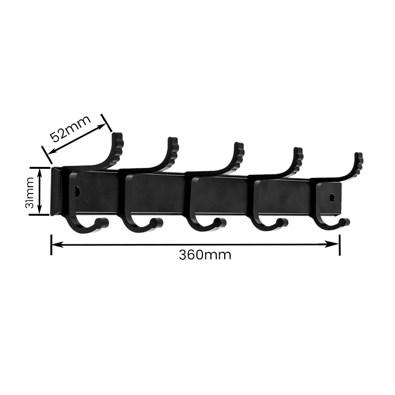 10507 Wall Mount Aluminum Alloy Robe Hook with 5 Hooks