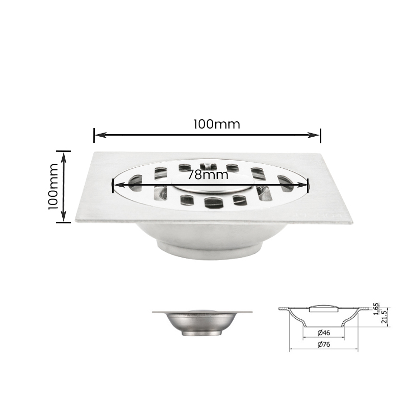 10902 Square Hole Stainless Steel Floor Drain for Toilet, Kitchen, Balcony