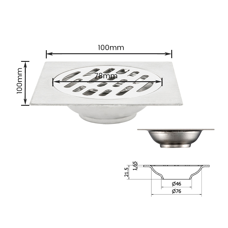 10902 Square Hole Stainless Steel Floor Drain for Toilet, Kitchen, Balcony